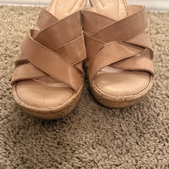 Born Tan Leather Wedge Sandals - Picture 6 of 7